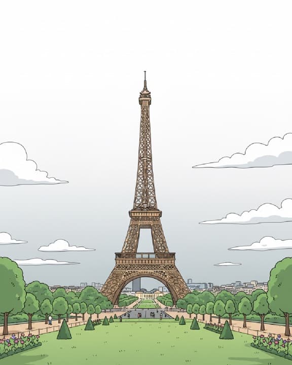 The same framing redrawn as a comic background.