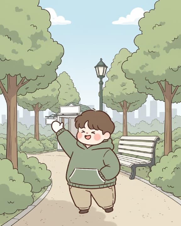 햇빛이 드는 교실 배경. 창가에 화분이 놓여 있고 책상이 줄지어 있다.